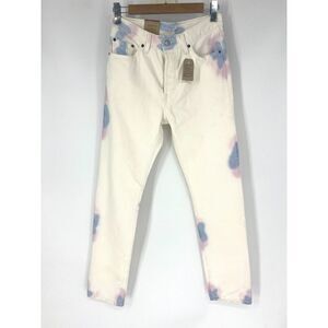 Levis 501 Original Straight Leg Jeans Womens Size 28x32 White Denim Tie Dye NWT‎